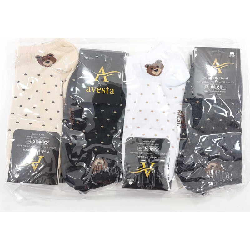 جوراب ساق کوتاه زنانه مدل تدی خالخالی مجموعه چهار عددی