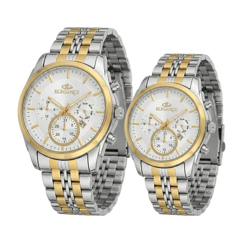 ست ساعت مچی عقربه‌ای کوارتز زنانه و مردانه الگانس مدل کلاسیک اسپرت کد EG001