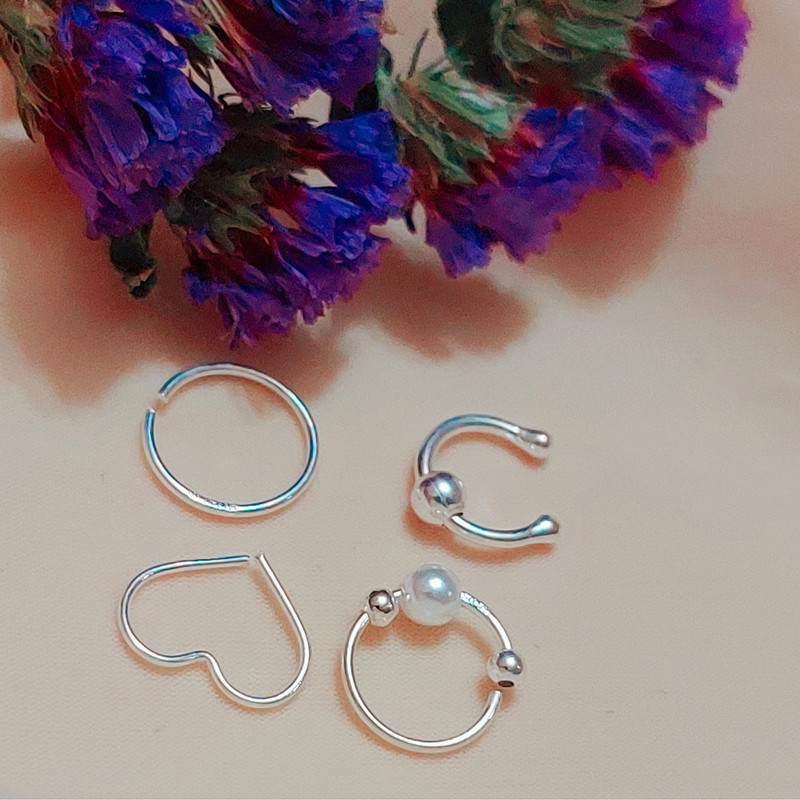 پیرسینگ نقره زنانه مدل قلب مجموعه 4 عددی پیرسینگ نقره زنانه مدل قلب مجموعه 4 عددی