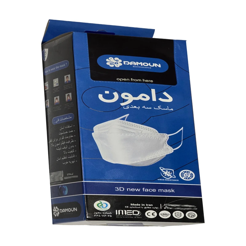 ماسک تنفسی دامون مدل 3D بسته 25 عددی