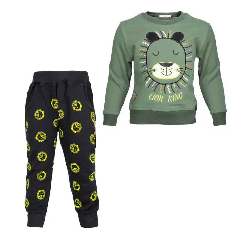 ست سویشرت و شلوار پسرانه مدل شیر رنگ سبز