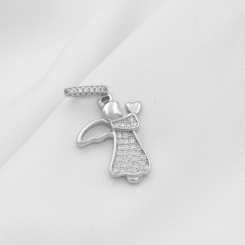 آویز گردنبند نقره زنانه مدل قلب و فرشته کد SLP-71