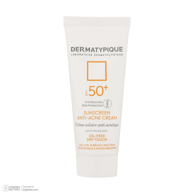 کرم ضد آفتاب بدون رنگ درماتیپیک، SPF50، مدل Anti -acne، مناسب پوست چرب و مستعد آکنه و حجم 40 میلیلیتر، محافظت کننده در برابر اشعه UVA،IRو UVB، ضد آب، فاقد چربی، ضد جوش و آکنه، جمع کننده منافذ پوست، تنظیم کننده ترشح سبوم، با ماندگاری 2 ساعته کرم ضد آفتاب بدون رنگ درماتیپیک، SPF50، مدل Anti -acne، مناسب پوست چرب و مستعد آکنه و حجم 40 میلیلیتر، محافظت کننده در برابر اشعه UVA،IRو UVB، ضد آب، فاقد چربی، ضد جوش و آکنه، جمع کننده منافذ پوست، تنظیم کننده ترشح سبوم، با ماندگاری 2 ساعته