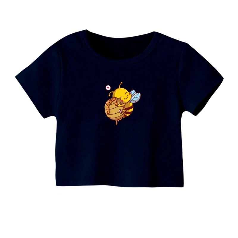 کراپ‌ تی‌شرت آستین کوتاه زنانه مدل زنبوری کد 02