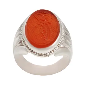 انگشتر نقره مردانه بازرگانی میلادی مدل سنگ عقیق یمنی کهنه کد AM_1727