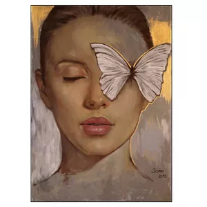 تابلو نقاشی رنگ روغن طرح دختر و پروانه