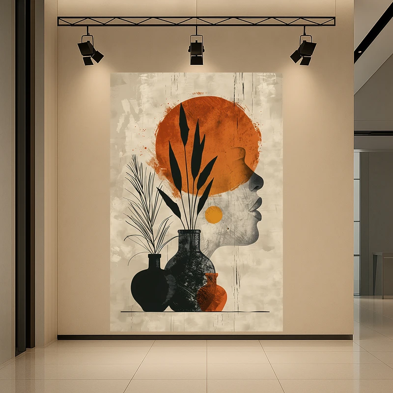 تابلو بوم طرح مخمل گلدان و چهره مدل مینیمال کد AR3060104