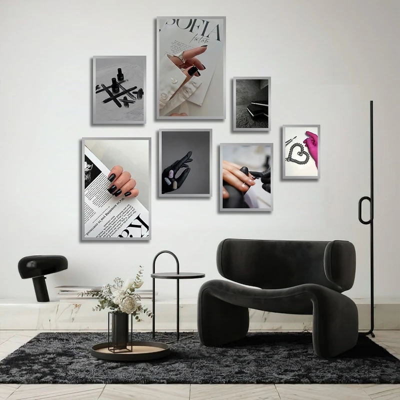 تابلو ساده بکلیت طرح کاشت ناخن و لاک مدل شاین اکلیلی SI-2737 فریم نقره ای مجموعه 7 عددی