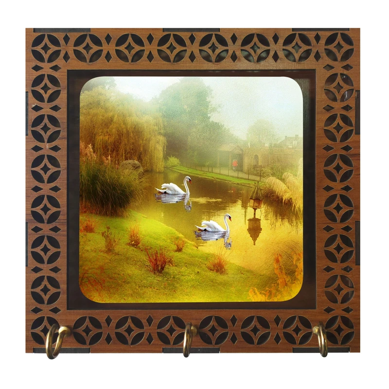 جا کلیدی مدل D1075 طرح نقاشی منظره و قو و برکه