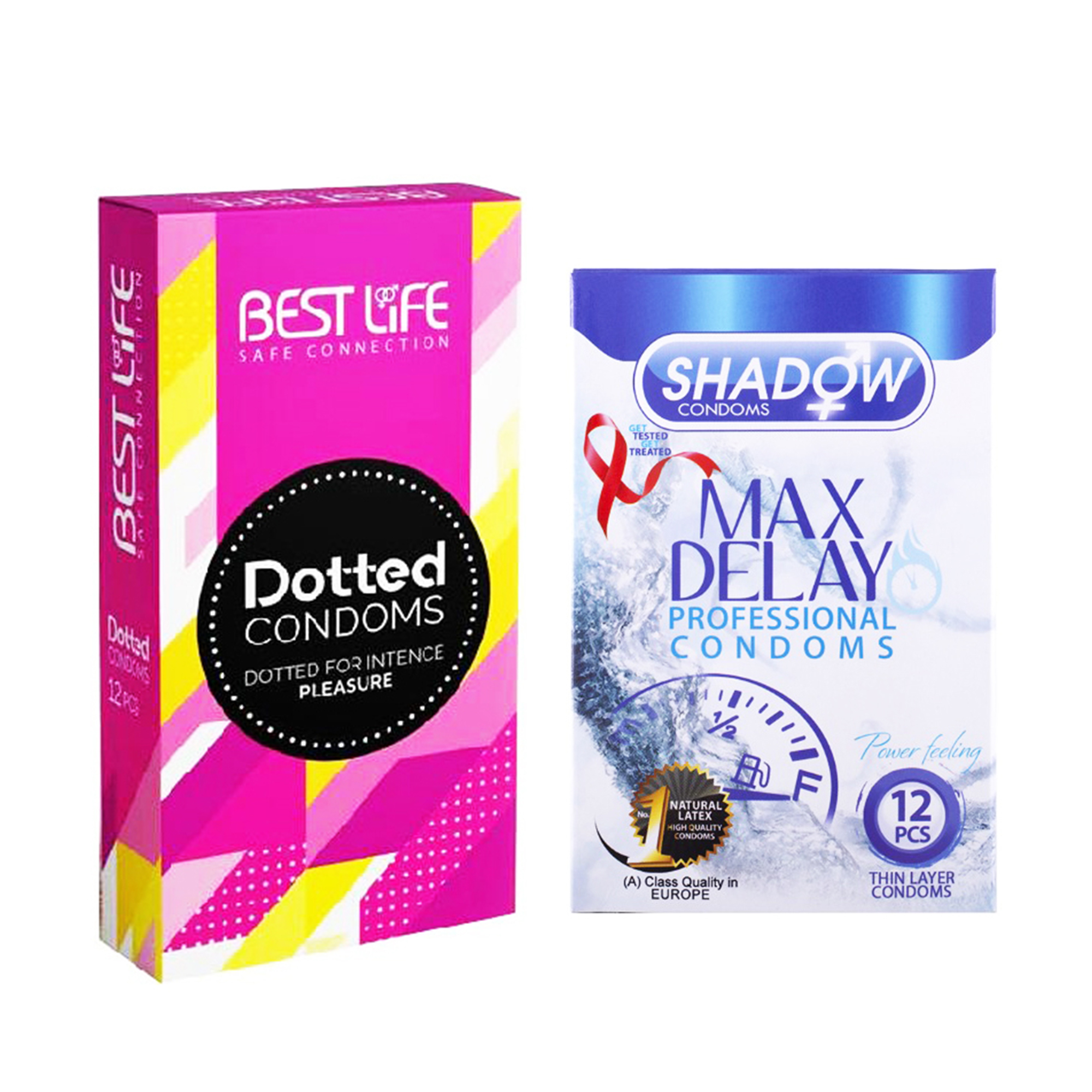 کاندوم بست لایف مدل Dotted بسته 12 عددی به همراه کاندوم شادو مدل Max Delay بسته 12 عددی