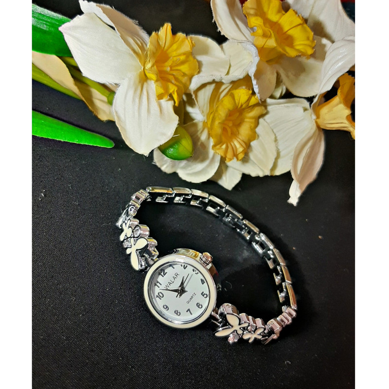 ساعت مچی عقربه ای دخترانه والار مدل زنجیری گلدار