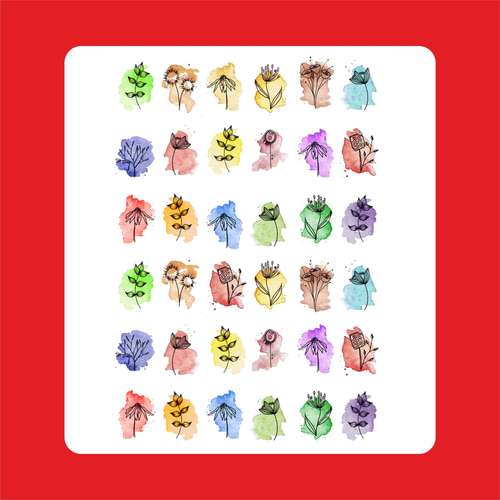 استیکر طراحی ناخن طرح گل آبرنگی مدل 02
