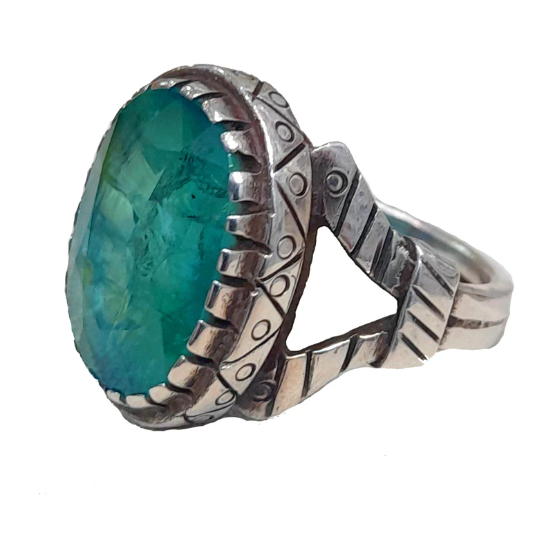 انگشتر دست‌ساز نقره مردانه مدل زمرد کد 111