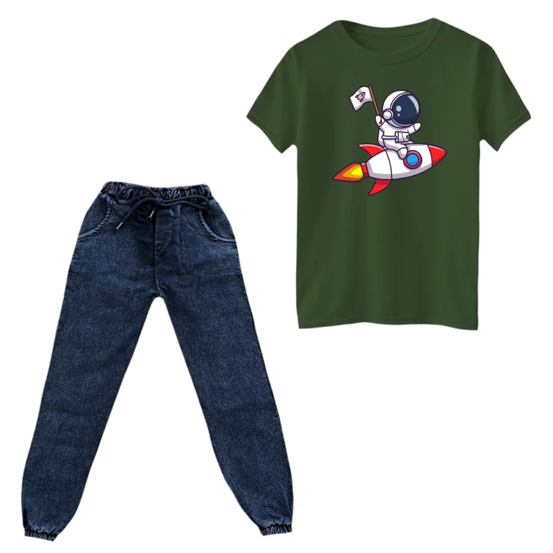 ست تی‌شرت و شلوار پسرانه مدل فضانورد کد ۱۷