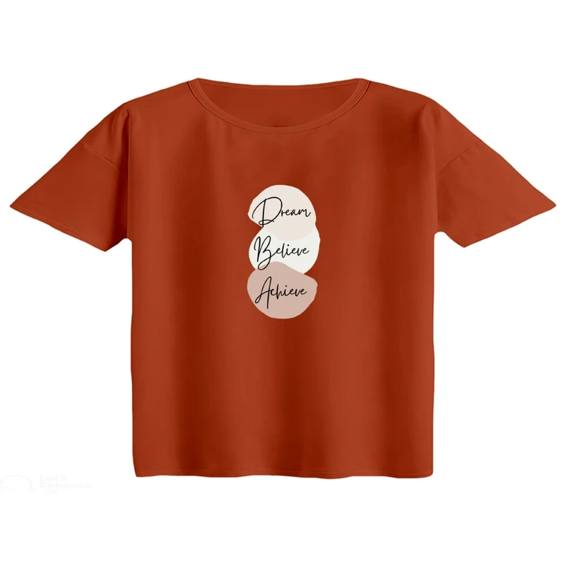 کراپ تی‌شرت آستین کوتاه زنانه مدل تکست مینیمال کد 03