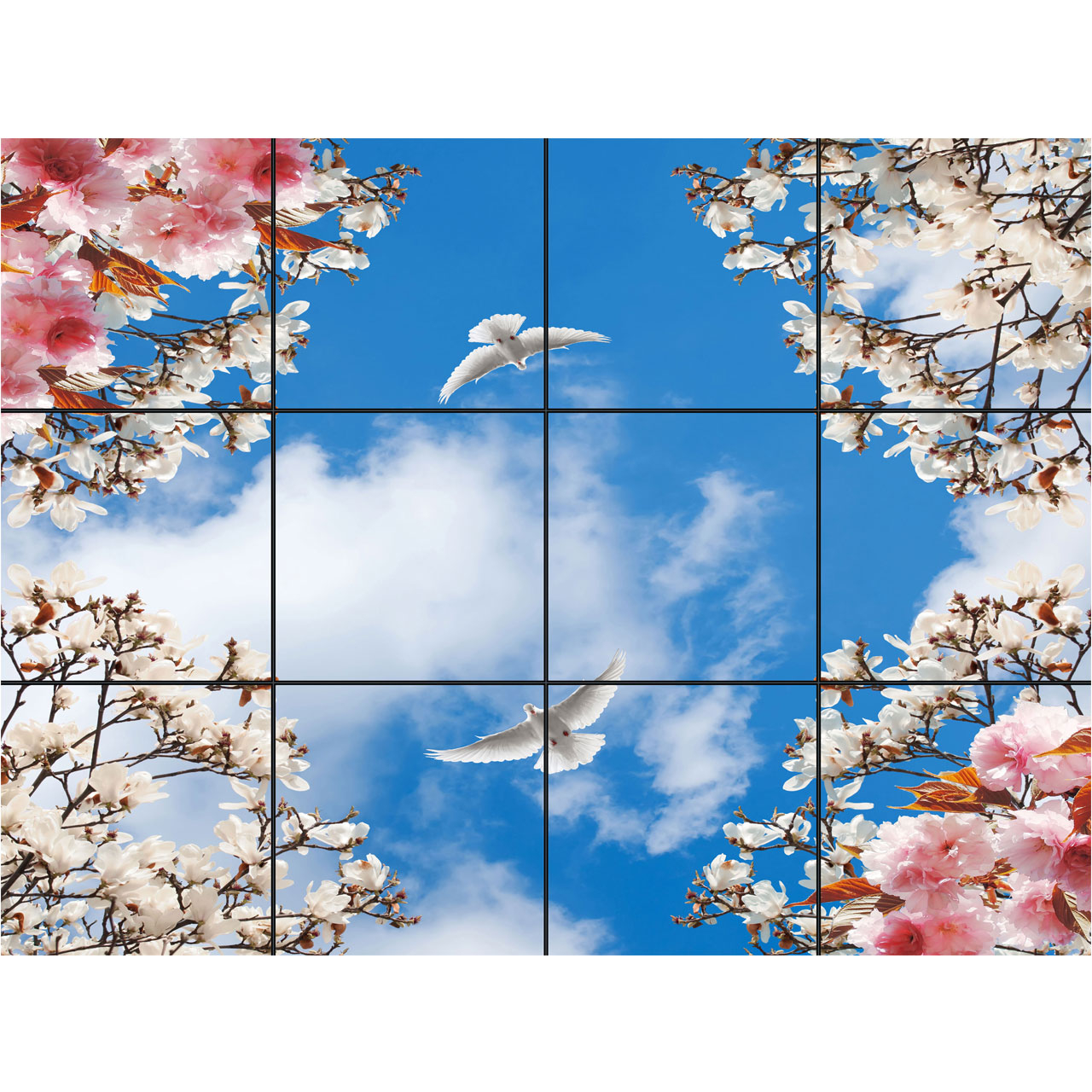 تایل سقفی آسمان مجازی طرح دو کبوتر کد 300 سایز 60x60 سانتی متر مجموعه 12 عددی