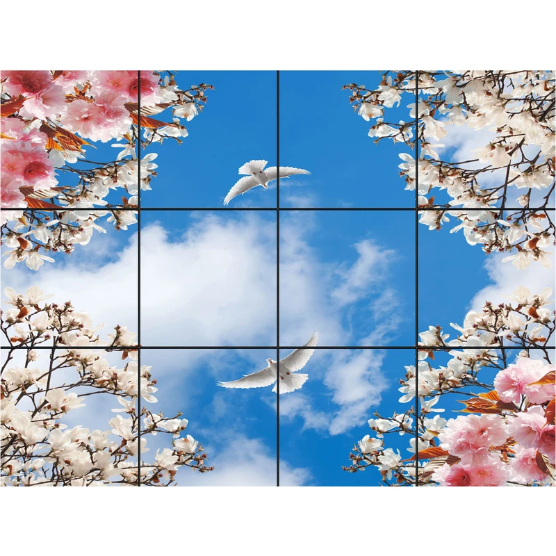 تایل سقفی آسمان مجازی طرح دو کبوتر کد 401 سایز 60x60 سانتی متر مجموعه 12 عددی