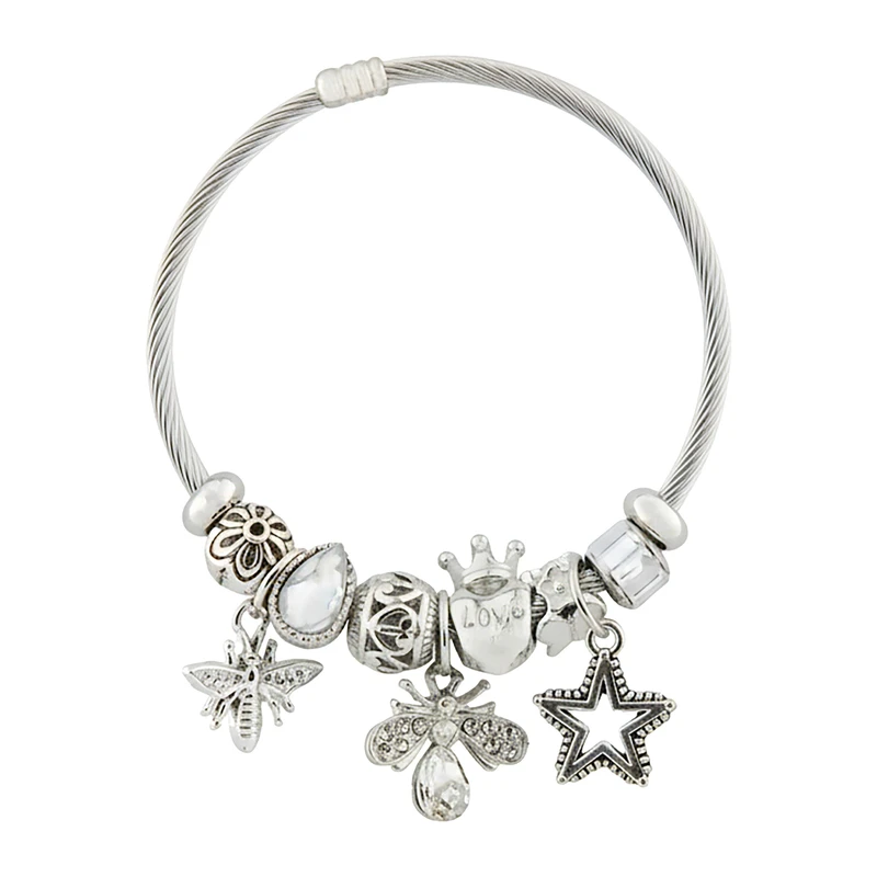 دستبند النگویی زنانه مدل پاندورا طرح سنجاقک کد 2127