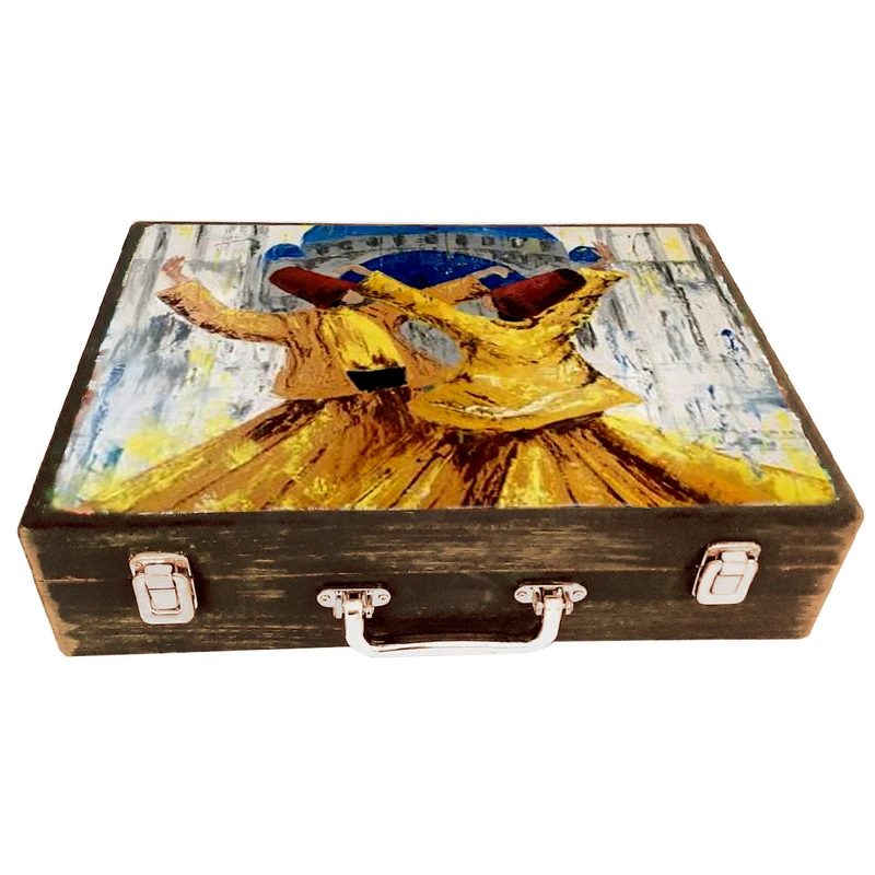 جعبه هدیه چوبی مدل چمدان بزرگ طرح سماع کد WS221