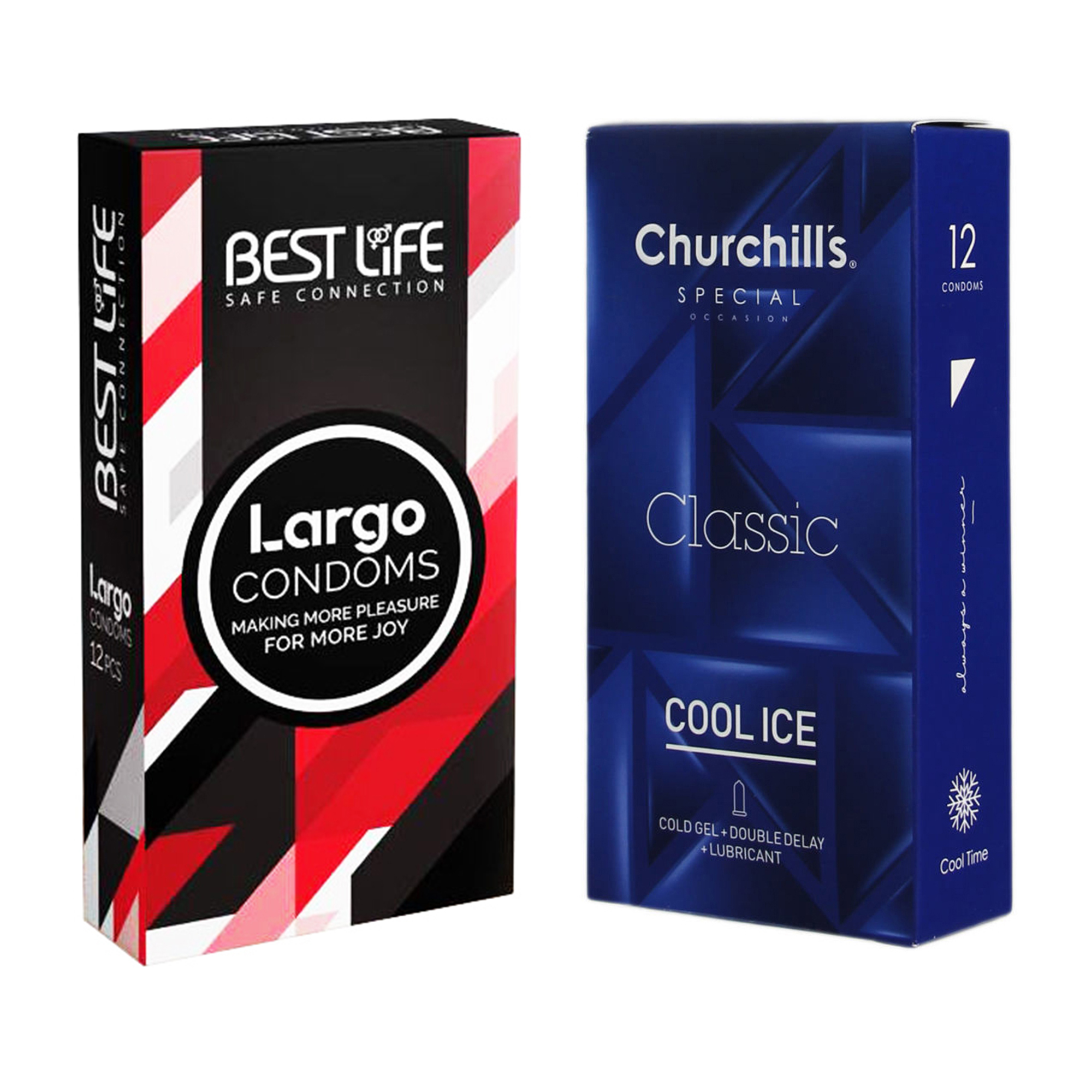 کاندوم چرچیلز مدل Cool Ice بسته 12 عددی به همراه کاندوم بست لایف مدل Largo بسته 12 عددی