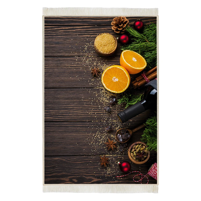 فرش ماشینی هانوکس مدل مدرن طرح چوب و پرتقال کد AHC-888-1