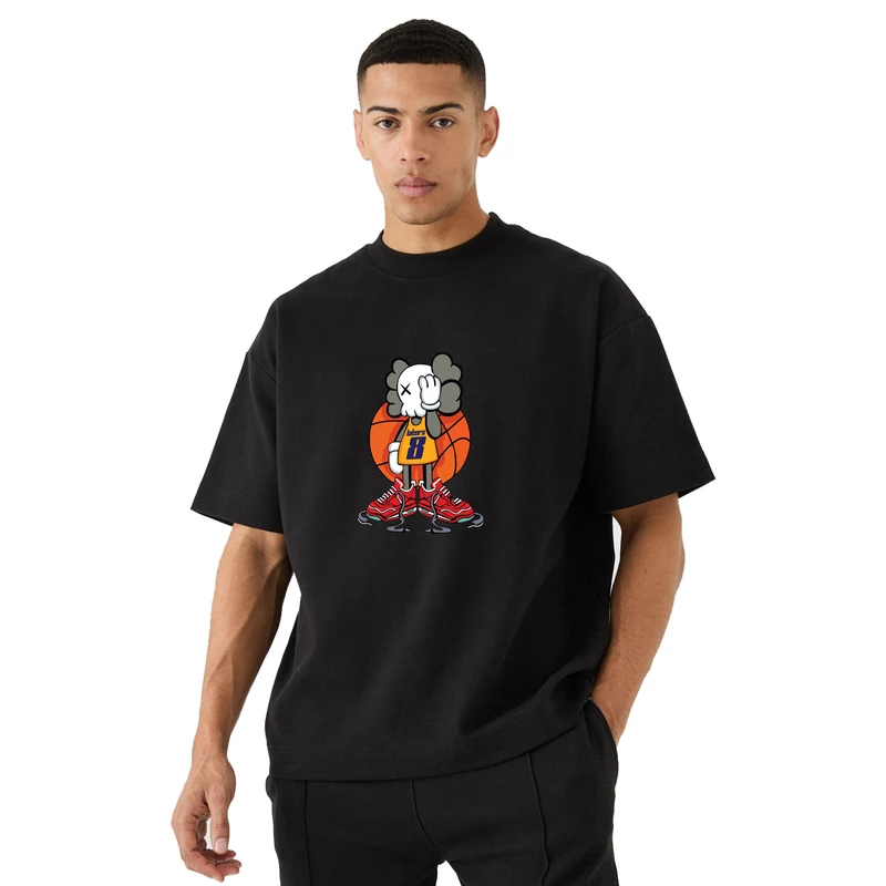 تی‌شرت آستین سه ربع مردانه مدل باکسی طرح بسکتبال