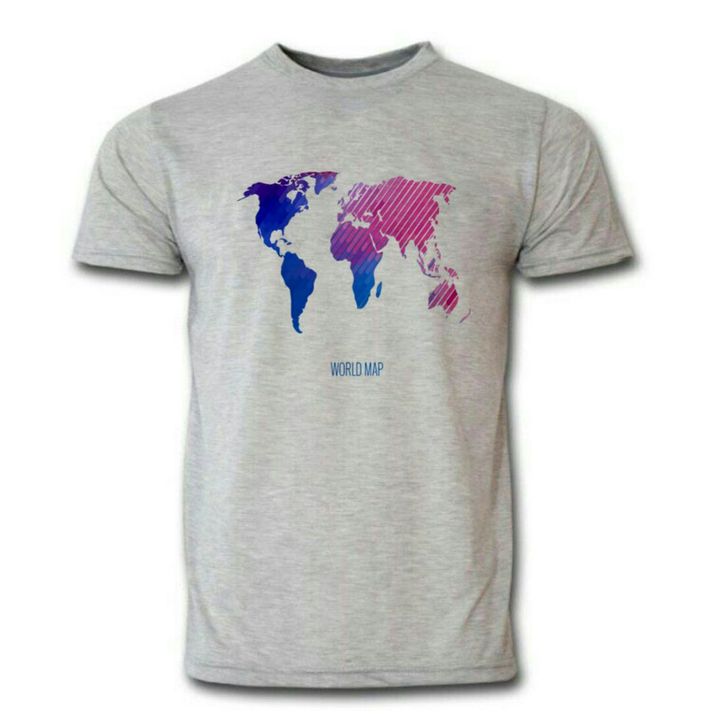 تیشرت آستین کوتاه مردانه طرح World map رنگ طوسی