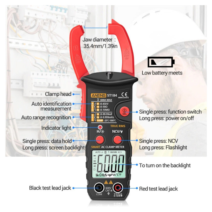مولتی متر کلمپی دیجیتال ANENG مدل ST184