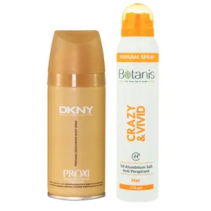 اسپری خوشبو کننده بدن زنانه پروکسی مدل DKNY حجم 150 میلی لیتر به همراه اسپری بدن زنانه بوتانیس مدل Crazy&Vivid حجم 175 میلی لیتر