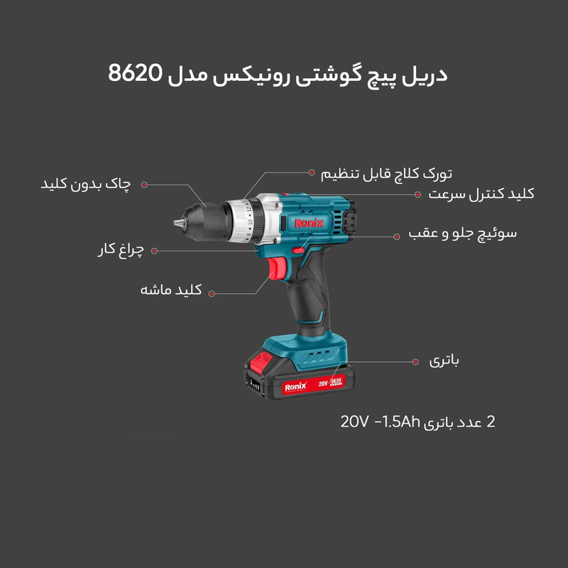 دریل پیچ گوشتی رونیکس مدل 8620