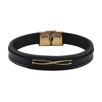 دستبند طلا 18 عیار مردانه با بند چرمی طلا و جواهر ویانا مدل بی نهایت