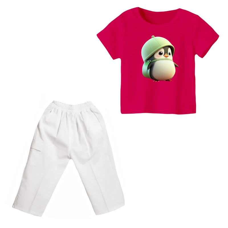 ست تی شرت و شلوارک دخترانه مدل پنگوئن کد ۱۳