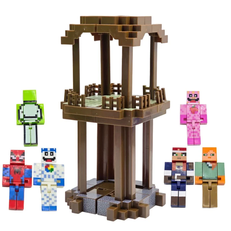 ساختنی  7 تکه ناب سل مدل برج ماینکرافت همراه با 6 عدد فیگور کد MINECRAFT002