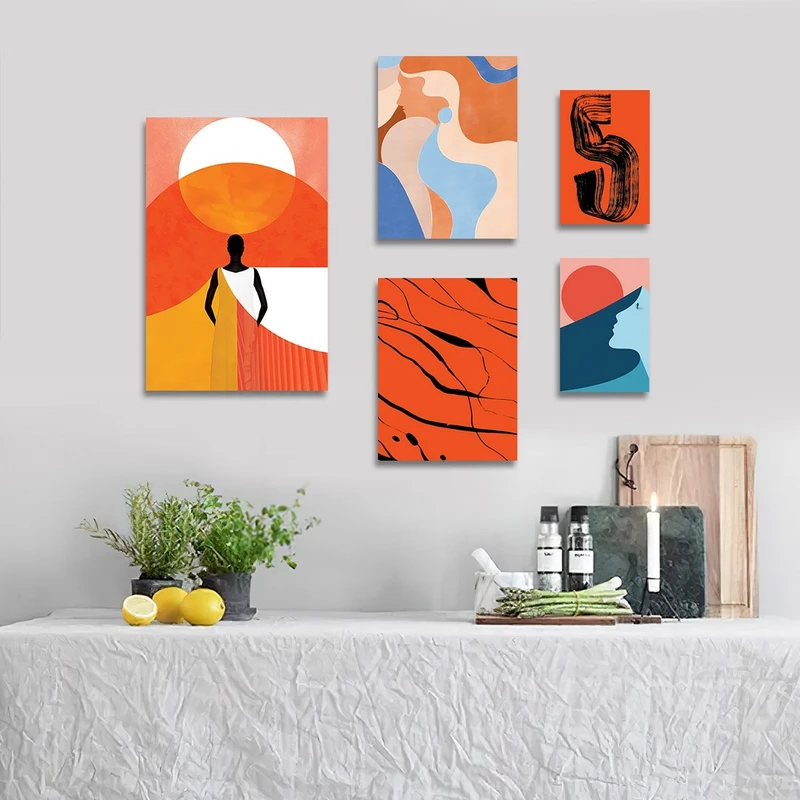 تابلو شاسی بکلیت طرح نقاشی مینیمال دخترانه مدل SH-1119  مجموعه 5 عددی