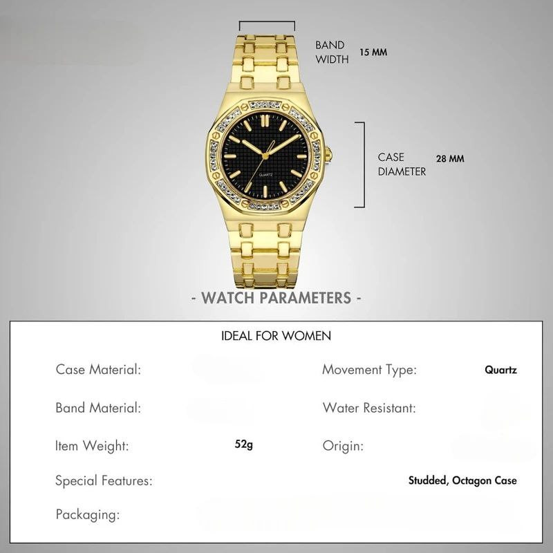 ساعت مچی عقربه‌ای کوارتز زنانه مدل کلاسیک دور نگین کد 04