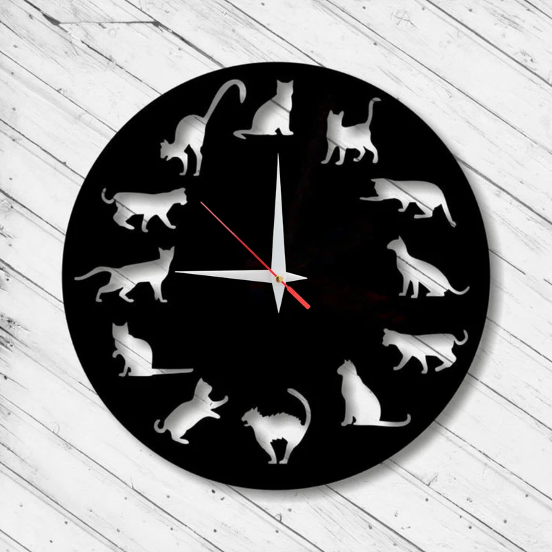 ساعت دیواری عقربه‌ای با نشانگر فانتزی مدل چوبی رفتار گربه