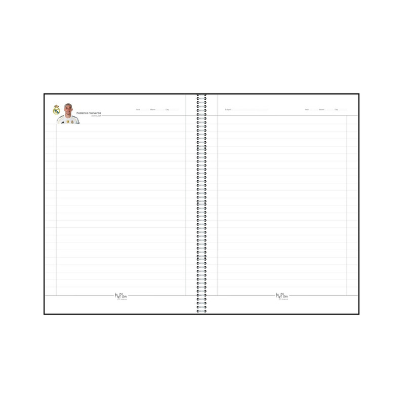 دفتر مشق 100 برگ مای پلن طرح رئال مادرید، امباپه و بلینگهام مدل حاشیه رنگی کد R102