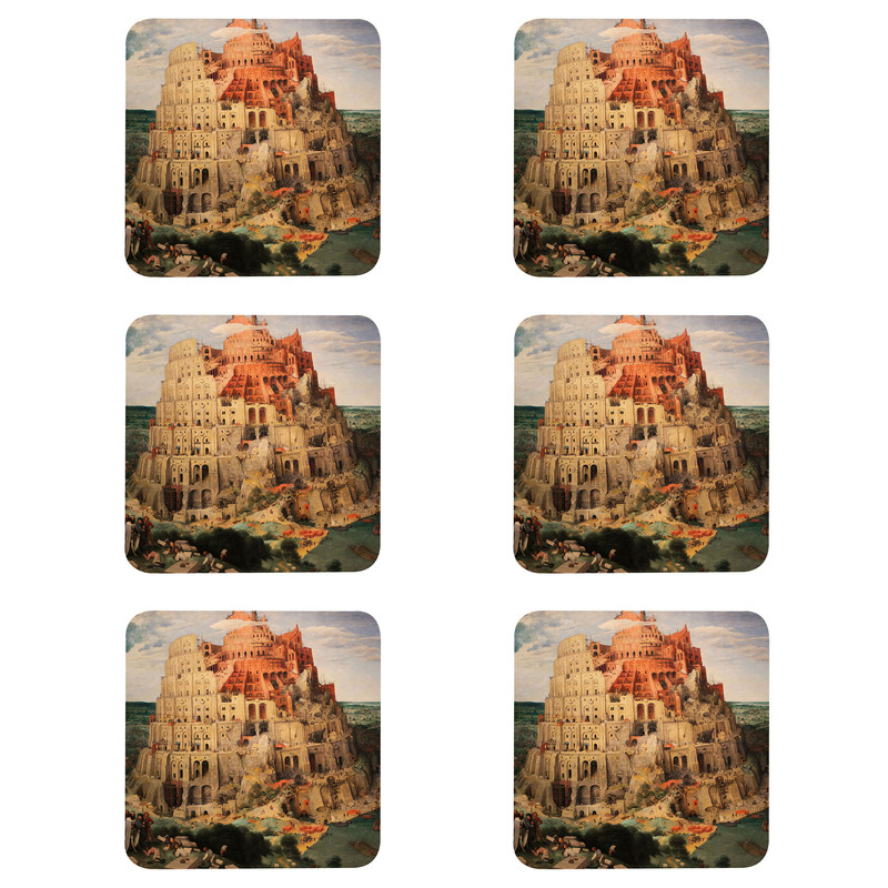زیر لیوانی مدل Z1002 طرح نقاشی برج بابل پیتر بروگل بسته شش عددی