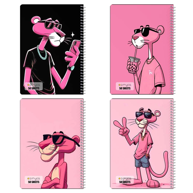 دفتر نقاشي 50 برگ کارنيکا طرح پلنگ صورتی pink panther کد 91432 مجموعه 4 عددی