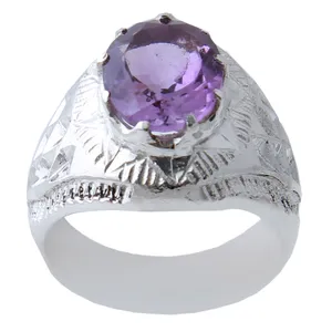 انگشتر نقره مردانه بازرگانی میلادی مدل  آمیتیست رکاب دستساز استاد کد AM_1096