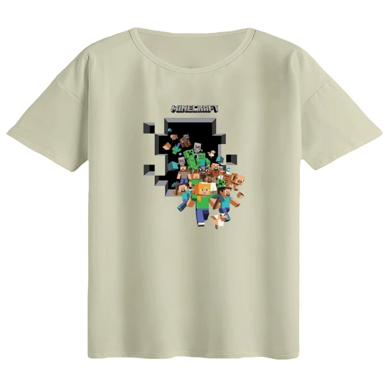 تی‌شرت اورسایز آستین کوتاه زنانه مدل باکسی طرح ماینکرفت کد۱۱