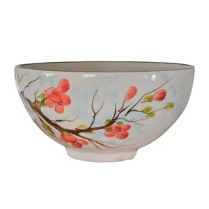 کاسه سفالی مدل  آبگوشت خوری طرح شکوفه هلو 