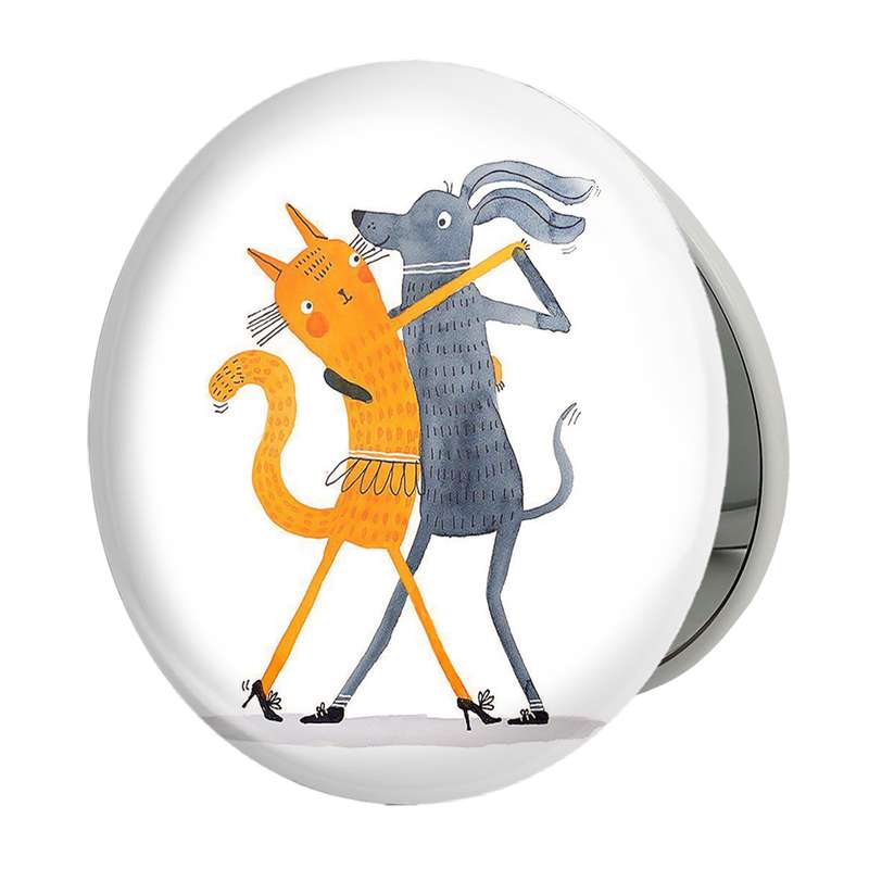 آینه جیبی خندالو طرح گربه و سگ مدل تاشو کد 5236