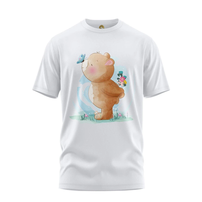 تی شرت آستین کوتاه زنانه هومرو مدل TW113 طرح خرس و پروانه