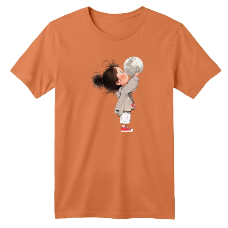 تی شرت آستین کوتاه بچگانه مدل دخترک و ماه