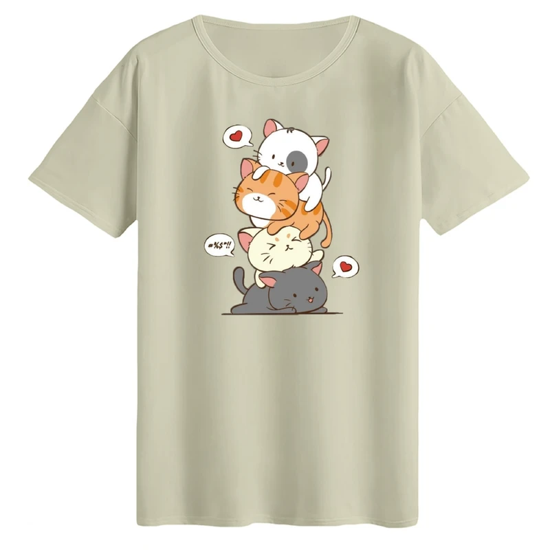 تی‌شرت لانگ آستین کوتاه زنانه مدل گربه های چاق