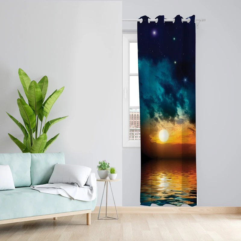 پرده طرح غروب مدل مخمل پانچی کد L 1364L Z سایز 140x200 سانتی متر