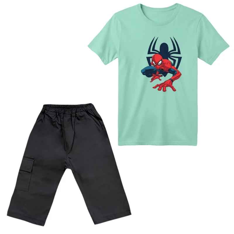 ست تی‌شرت آستین کوتاه و شلوارک پسرانه مدل مرد عنکبوتی کد ۱۴