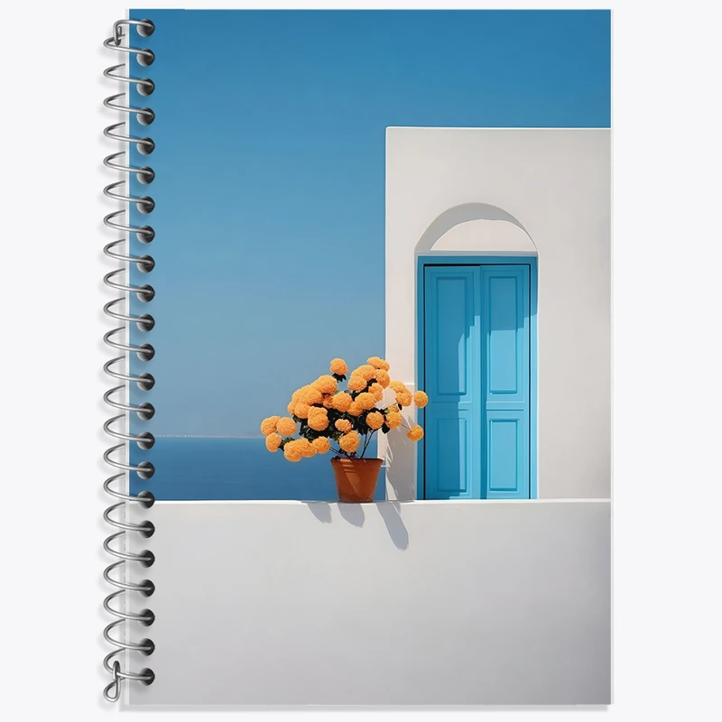 دفتر زبان 50 برگ خندالو مدل دو خط طرح خانه ی ساحلی مینیمال کد F7476