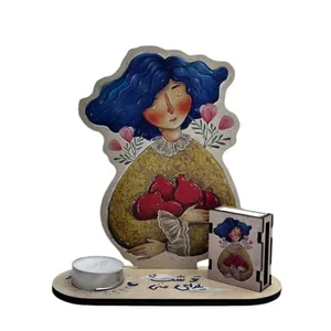 جا شمعی چوبی مدل رومیزی طرح دختر شرقی کد 12
